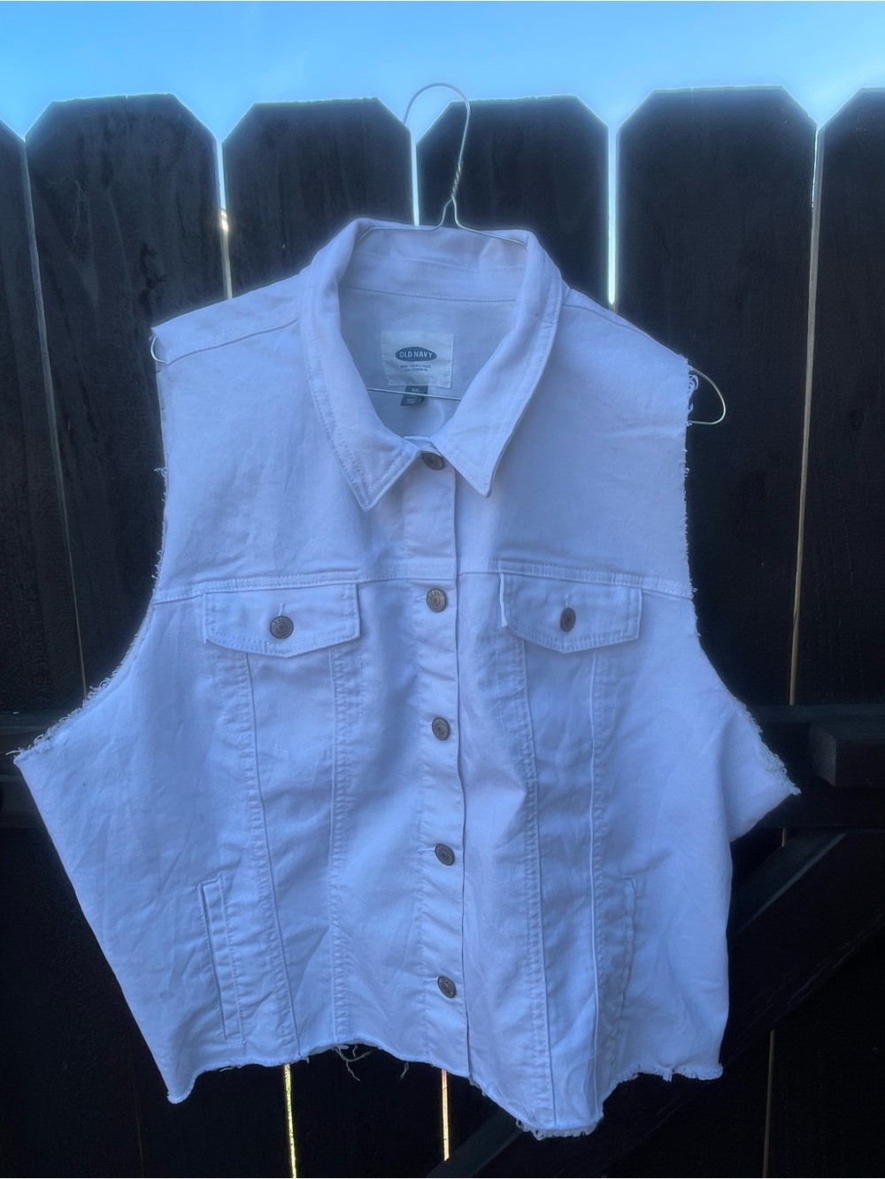Old Navy White Sleeveless Denim Vest with Button Front